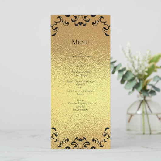 Gold & Black Swirl Gothic Wedding Menu (Staand voorkant)
