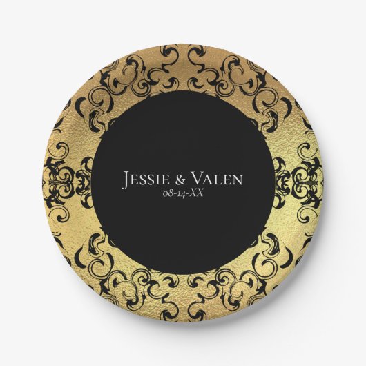 Gold & Black Swirl Gothic Wedding Papieren Bordje (Voorkant)