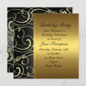 Gold/Black Swirl Side Border, geboortedag invullen Kaart (Voorkant / Achterkant)