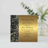 Gold/Black Swirl Side Border, geboortedag invullen Kaart (Staand voorkant)