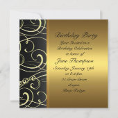 Gold/Black Swirl Side Border, geboortedag invullen Kaart (Voorkant)