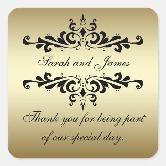 Gold Black Swirls Bedankt voor je bruiloft Vierkante Sticker (Voorkant)