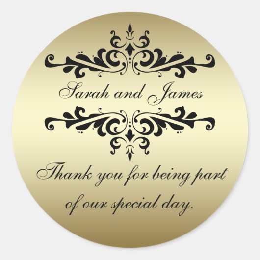 Gold Black Swirls Bedankt voor je huwelijk. Ronde Sticker (Voorkant)