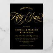 Gold Black Swirly Script 50th Wedding Jubileum Folie Uitnodiging (Voorkant)