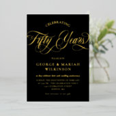 Gold Black Swirly Script 50th Wedding Jubileum Folie Uitnodiging (Staand Voorkant)
