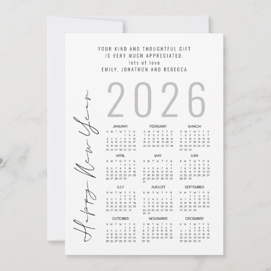 Gold Black Tree 2026 Kalender Liefde Bedankt Kaart (Achterkant)