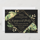 Gold & Black Tropical Foliage Engagement Party in Kaart (Voorkant)