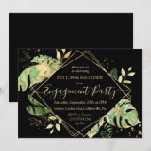 Gold & Black Tropical Foliage Engagement Party in Kaart (Voorkant / Achterkant)