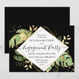 Gold & Black Tropical Foliage Engagement Party IV Kaart