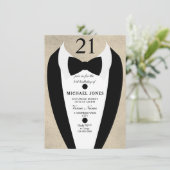Gold Black Tuxedo Mannen 21e verjaardag Uitnodigin Kaart (Staand voorkant)