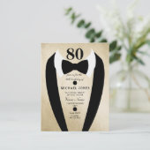 Gold Black Tuxedo Mannen 80th Birthday Party Invit Kaart (Staand voorkant)