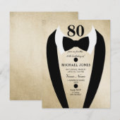 Gold Black Tuxedo Mannen 80th Birthday Party Invit Kaart (Voorkant / Achterkant)