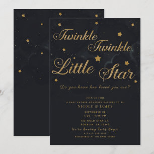 Gold Black Twinkle Stars Night Sky Baby shower Kaart