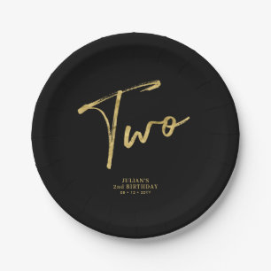 Gold & Black Two Brush Lettering Kinder 2e verjaar Papieren Bordje