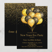 Gold & Black - Uitnodiging voor nieuwjarige feestd (Voorkant / Achterkant)