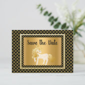 Gold Black Unicorn Mermaid Party Opslaan datum Kaart (Staand voorkant)
