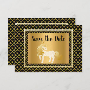Gold Black Unicorn Mermaid Party Opslaan datum Kaart