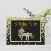 Gold Black Unicorn Sparkle Birthday Kaart (Staand voorkant)