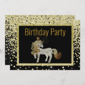 Gold Black Unicorn Sparkle Birthday Kaart (Voorkant / Achterkant)