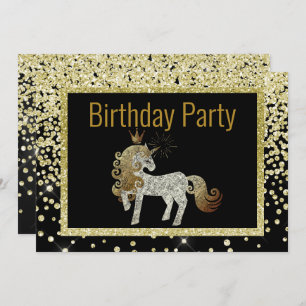Gold Black Unicorn Sparkle Birthday Kaart