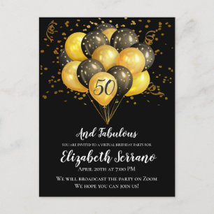 Gold Black Virtual 50th Birthday Party Briefkaart