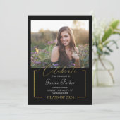 Gold Black Voeg uw foto-Afstuderen toe Aankondiging (Staand voorkant)