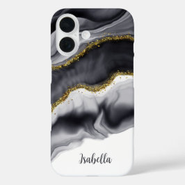 Gold Black Watercolor Personalize iPhone 16 Hoesje