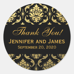 Gold Black Weddenschap Damask Hartelijk dank Ronde Sticker