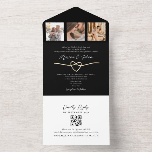 Gold Black Wedding All-in-One QR Uitnodiging (Binnen)