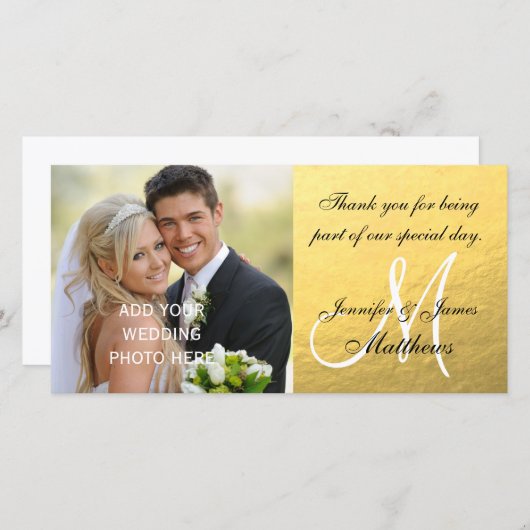 Gold Black Wedding Bedankt Bericht (Voorkant / Achterkant)