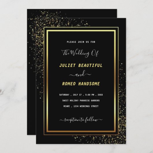 Gold Black Wedding Invitation - Luxe Invite Card (Voorkant / Achterkant)