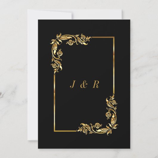Gold Black Wedding Invitation - Rings & Champagne (Achterkant)