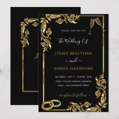 Gold Black Wedding Invitation - Rings & Champagne (Voorkant / Achterkant)