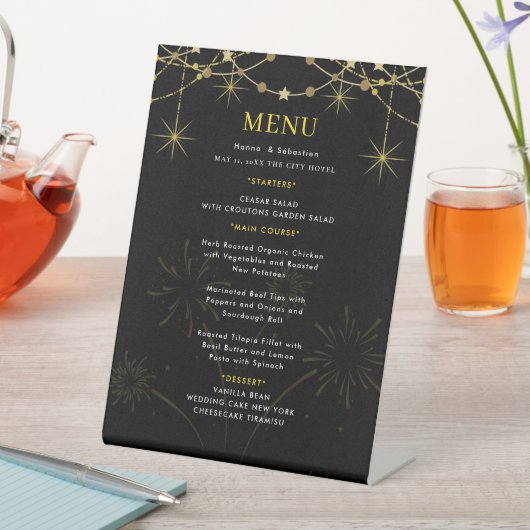 Gold Black Wedding Menu Reclamebord Met Voetstuk (Insitu)