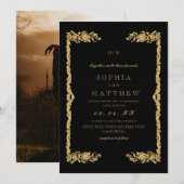  Gold Black Wedding Photo Invitation Kaart (Voorkant / Achterkant)