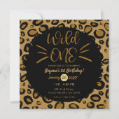 Gold & Black Whiskers WILD ONE 1st Birthday Party Kaart (Voorkant)