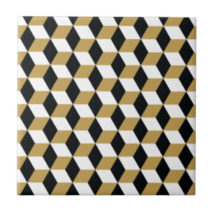 Gold Black & White 3D Cubes Patroon Tegeltje