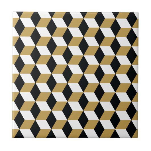 Gold Black & White 3D Cubes Patroon Tegeltje (Voorkant)