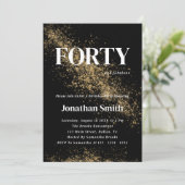 Gold Black & White 40th Birthday Invitation Kaart (Staand voorkant)