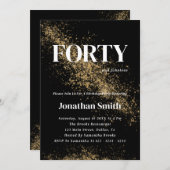 Gold Black & White 40th Birthday Invitation Kaart (Voorkant / Achterkant)