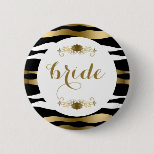 Gold Black & White Abstracte Zebra Stripes Ronde Button 5,7 Cm