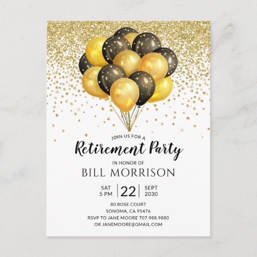 Gold Black White — Briefkaart voor uitnodigen (Voorkant)