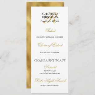 Gold black White bruiloft DIY menu diner Kaart