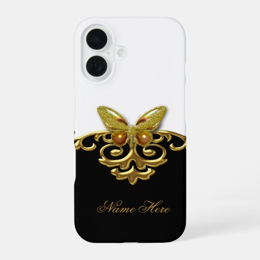 Gold Black White Butterfly iPhone 16 Hoesje (Achterkant)