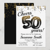 Gold Black White Classy 50th Birthday Party Kaart (Voorkant / Achterkant)
