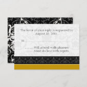Gold Black & White Damask Wedding RSVP Reply Cards (Voorkant / Achterkant)