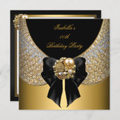 Gold Black White Elegant Birthday Party Kaart (Voorkant / Achterkant)