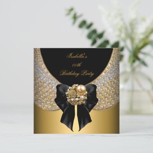Gold Black White Elegant Birthday Party Kaart (Staand voorkant)