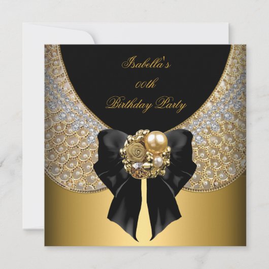 Gold Black White Elegant Birthday Party Kaart (Voorkant)
