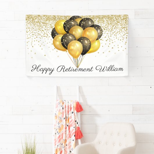 Gold Black White Glitter Retirement Spandoek (Insitu)